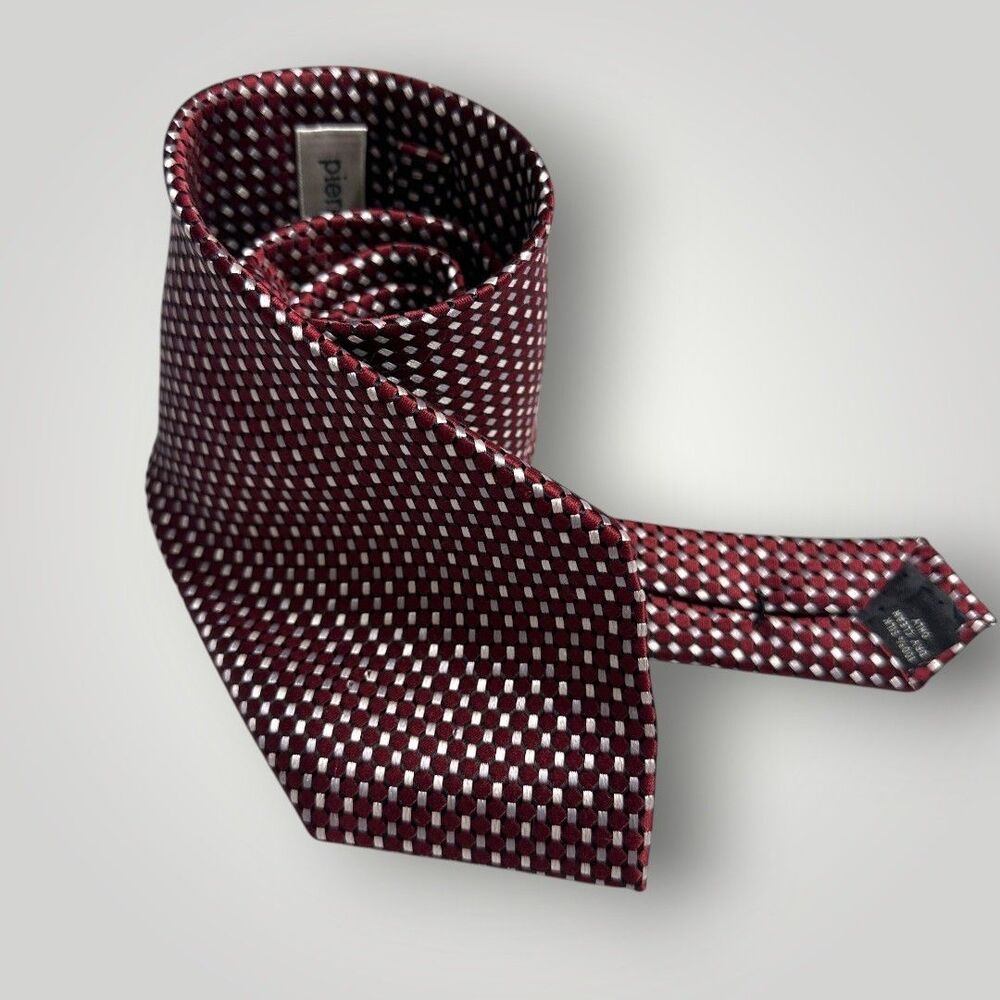 PIERRE CARDIN Tie Geometric 100% Silk Necktie Red/White
